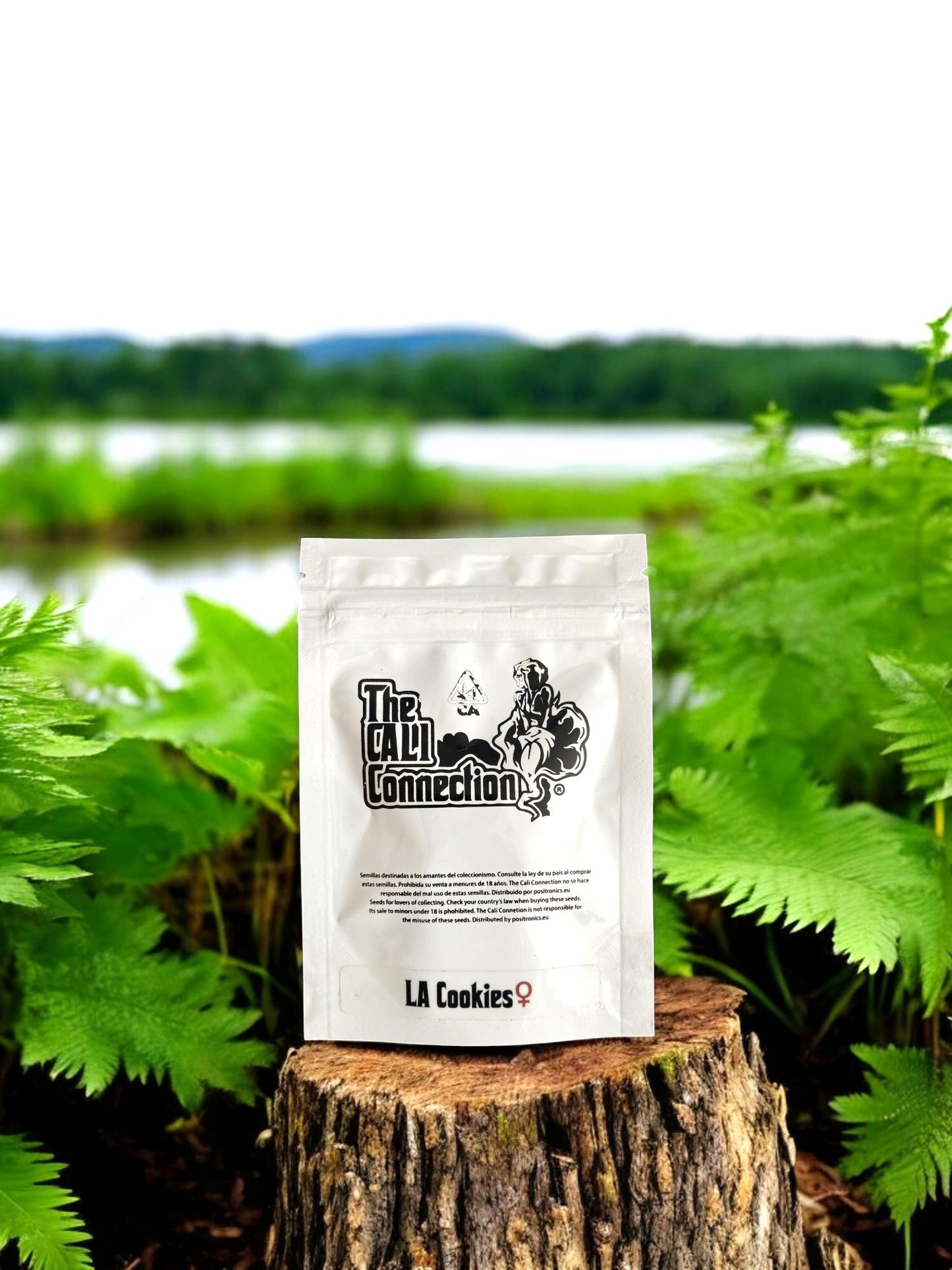 LA Cookies Packung von Cali Connection auf einem Baumstamm